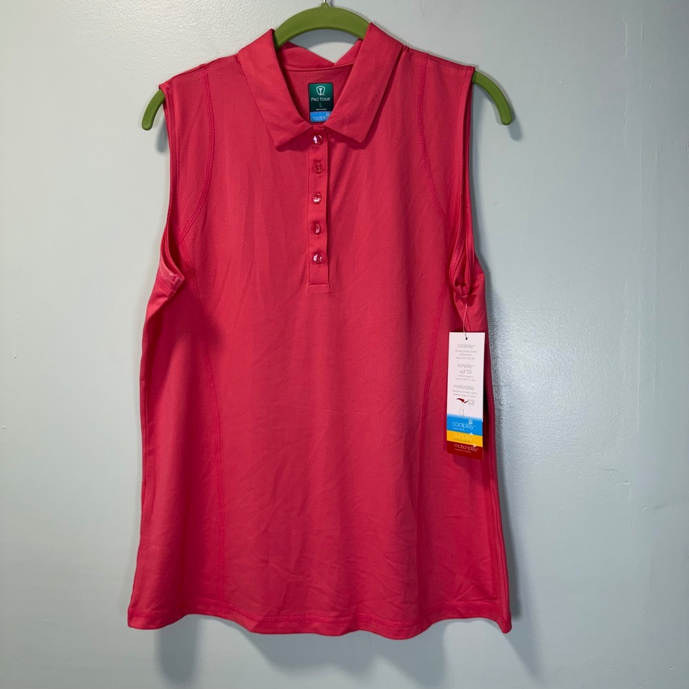 Pro Tour Womens Pink Sleeveless Golf Polo Shirt Coolplay UPF 50 Large NWT
